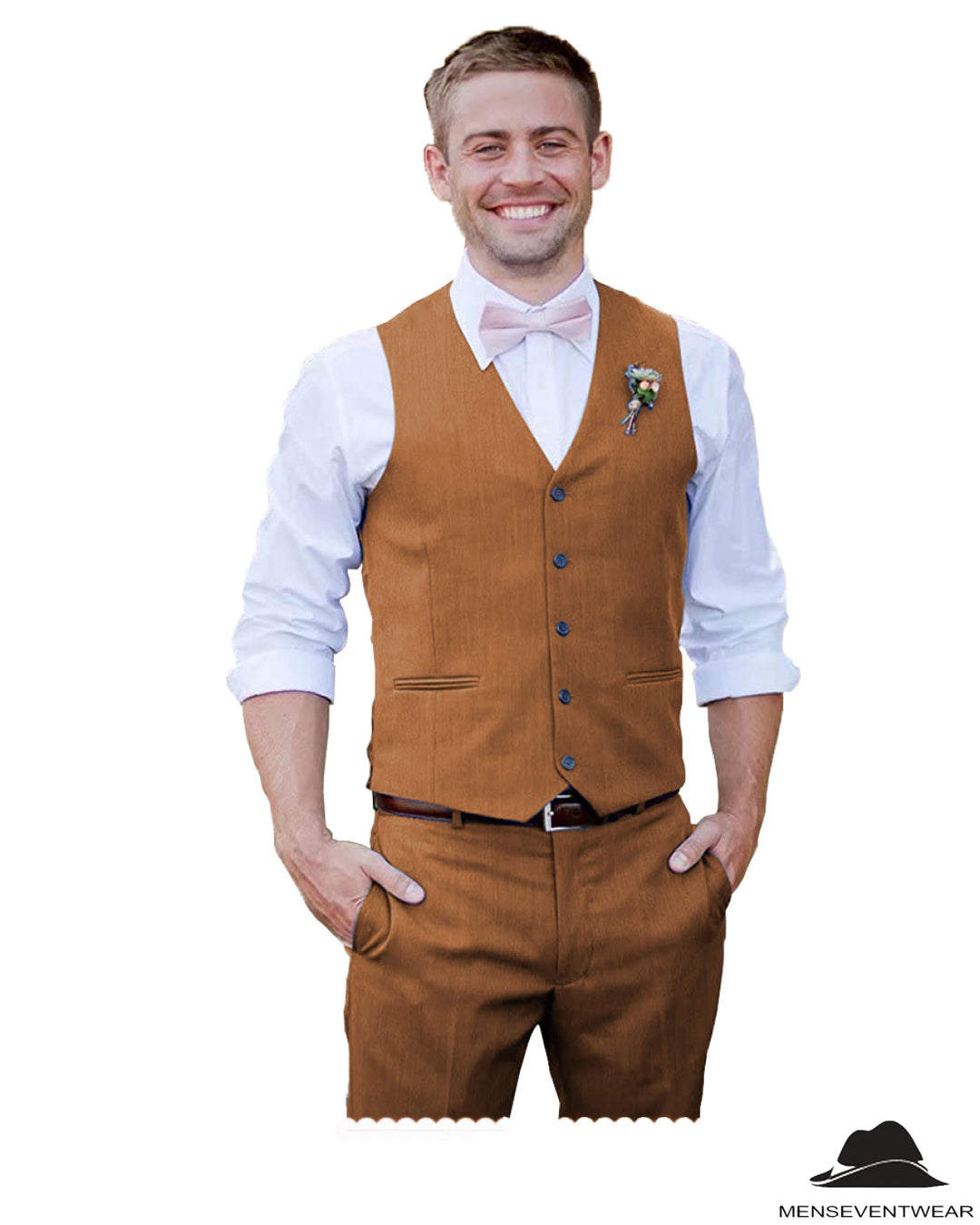 2 Pieces Mens Suit Flat V Neck Vest Suit For Wedding (Vest + Pants) mens event wear
