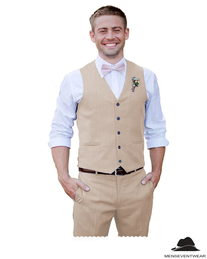 2 Pieces Mens Suit Flat V Neck Vest Suit For Wedding (Vest + Pants) mens event wear