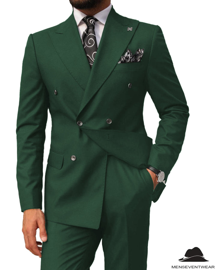 2 pieces Mens Suit Slim Fit Flat Double Breasted Peak Lapel Tuxedos(Blazer+Pants) mens event wear