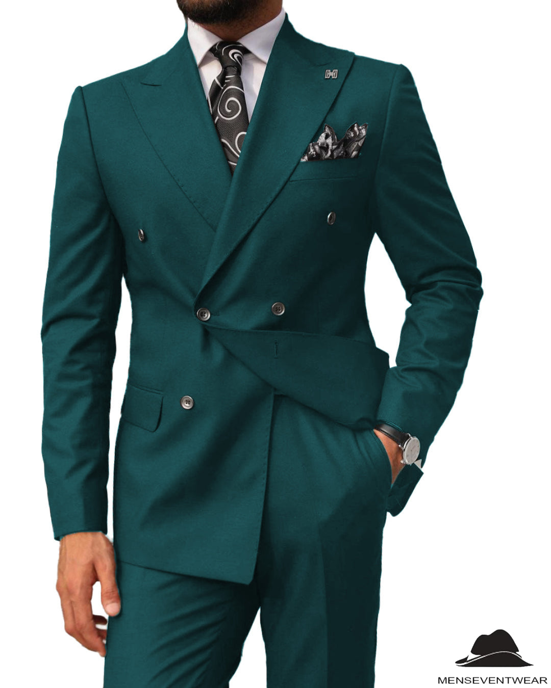 2 pieces Mens Suit Slim Fit Flat Double Breasted Peak Lapel Tuxedos(Blazer+Pants) mens event wear