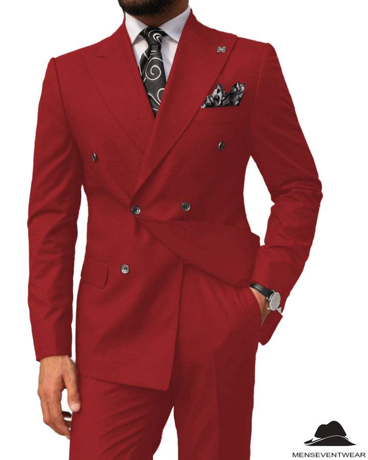 2 pieces Mens Suit Slim Fit Flat Double Breasted Peak Lapel Tuxedos(Blazer+Pants) mens event wear