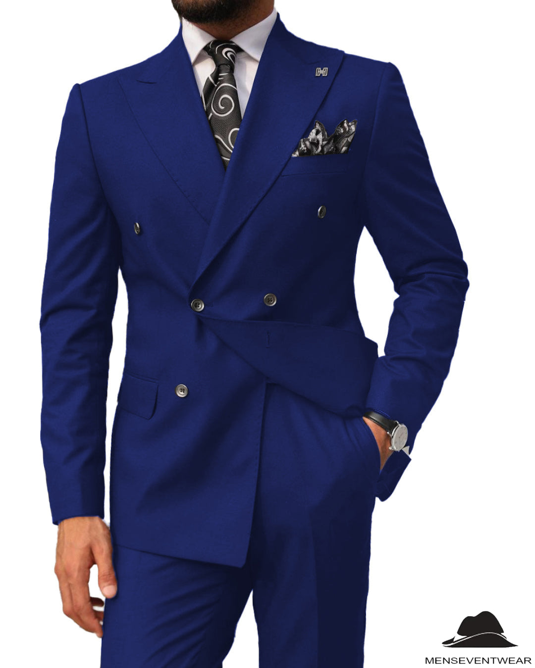 2 pieces Mens Suit Slim Fit Flat Double Breasted Peak Lapel Tuxedos(Blazer+Pants) mens event wear