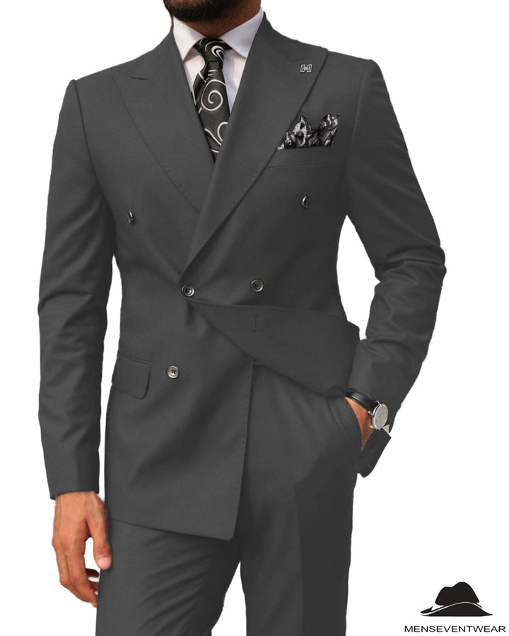 2 pieces Mens Suit Slim Fit Flat Double Breasted Peak Lapel Tuxedos(Blazer+Pants) mens event wear