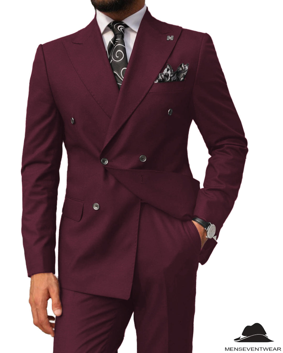 2 pieces Mens Suit Slim Fit Flat Double Breasted Peak Lapel Tuxedos(Blazer+Pants) mens event wear