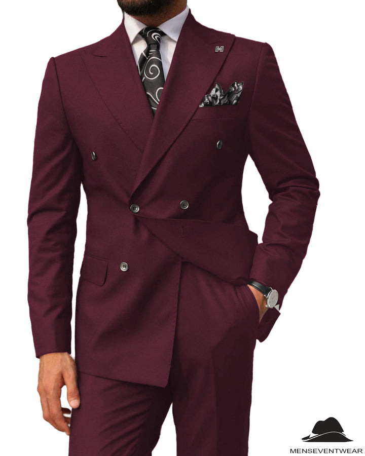 2 pieces Mens Suit Slim Fit Flat Double Breasted Peak Lapel Tuxedos(Blazer+Pants) mens event wear