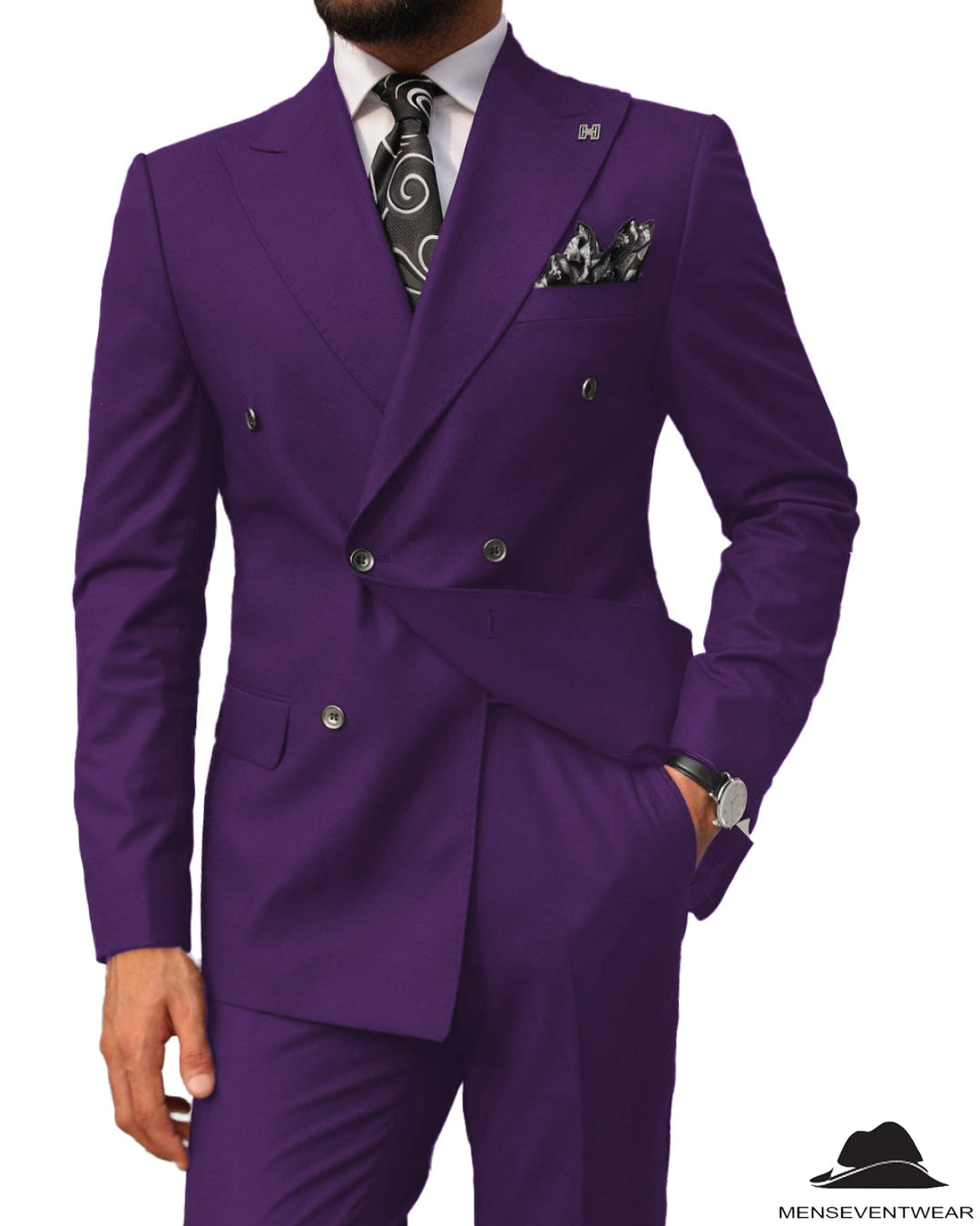 2 pieces Mens Suit Slim Fit Flat Double Breasted Peak Lapel Tuxedos(Blazer+Pants) mens event wear