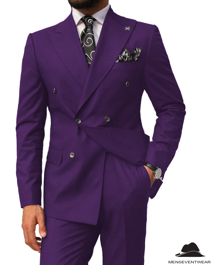 2 pieces Mens Suit Slim Fit Flat Double Breasted Peak Lapel Tuxedos(Blazer+Pants) mens event wear