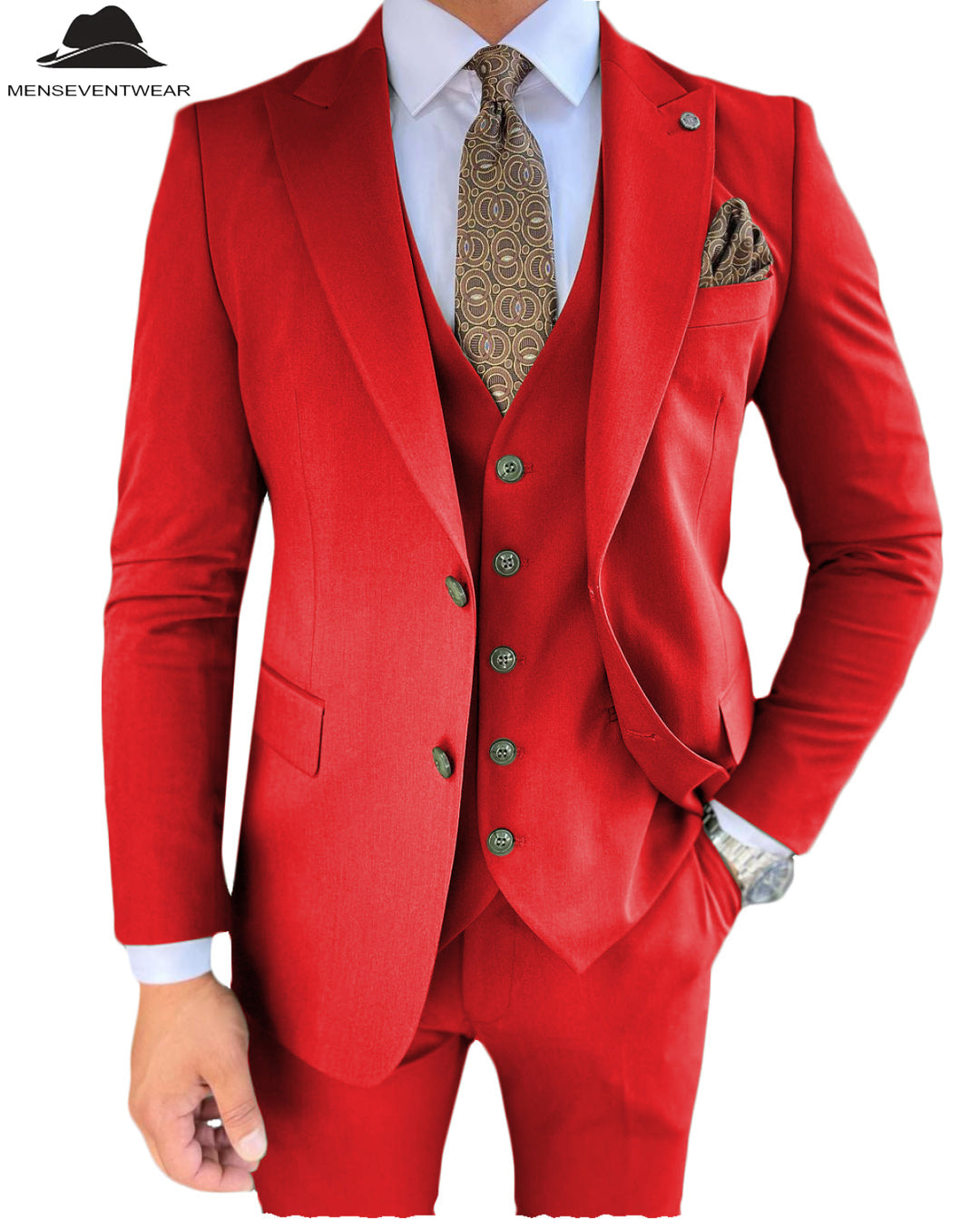 3 Pieces Mens Suit Slim Fit Solid Peak Lapel Tuxedos Groomsmen (Blazer+vest+Pants) mens event wear