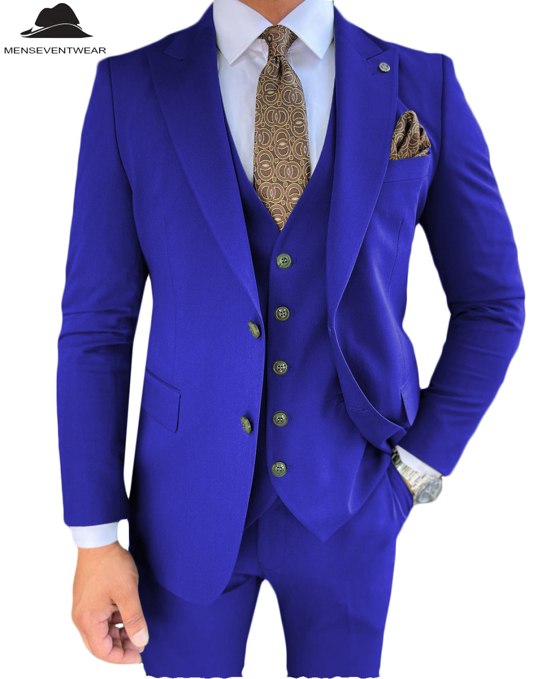 3 Pieces Mens Suit Slim Fit Solid Peak Lapel Tuxedos Groomsmen (Blazer+vest+Pants) mens event wear