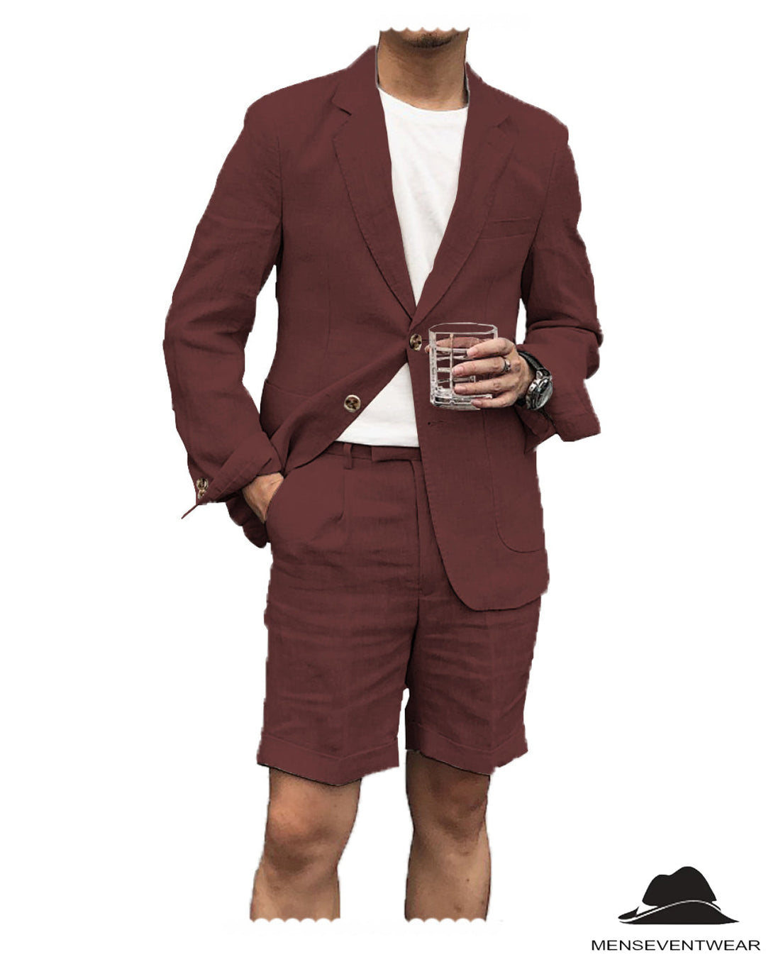 Casual 2 Piece Men's Suit Flat Linen Notch Lapel Tuxedos (Blazer+Shorts) mens event wear