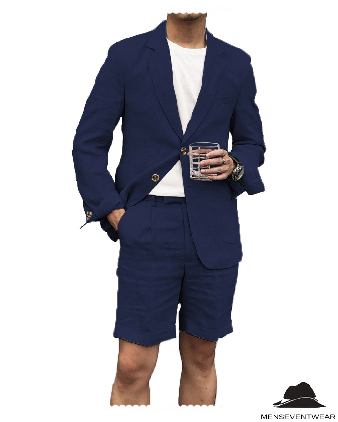 Casual 2 Piece Men's Suit Flat Linen Notch Lapel Tuxedos (Blazer+Shorts) mens event wear