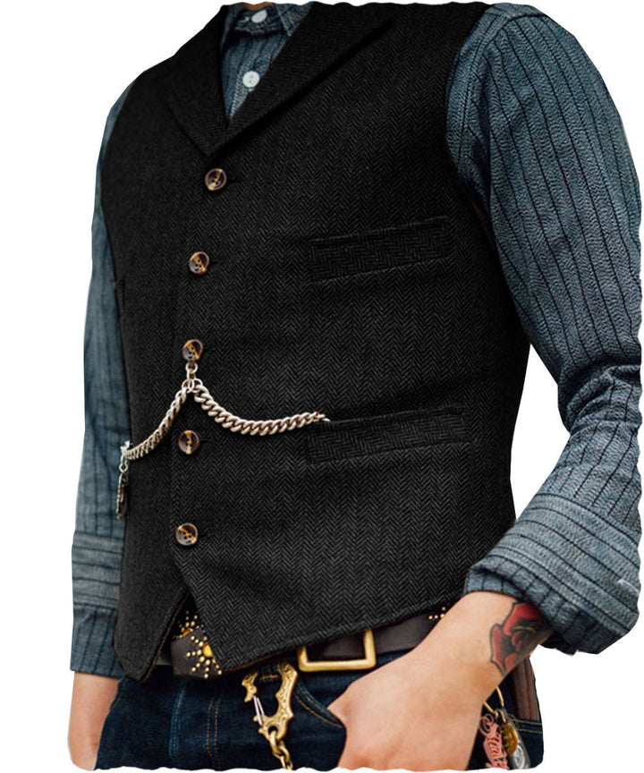Casual Men's Classic Slim Fit Tweed Herringbone Notch Lapel Waistcoat menseventwear