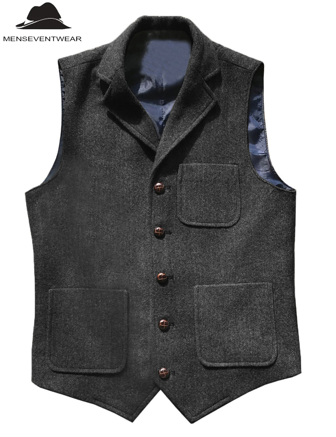 Casual Men's Classic Tweed Herringbone Notch Lapel Waistcoat Adam Reed