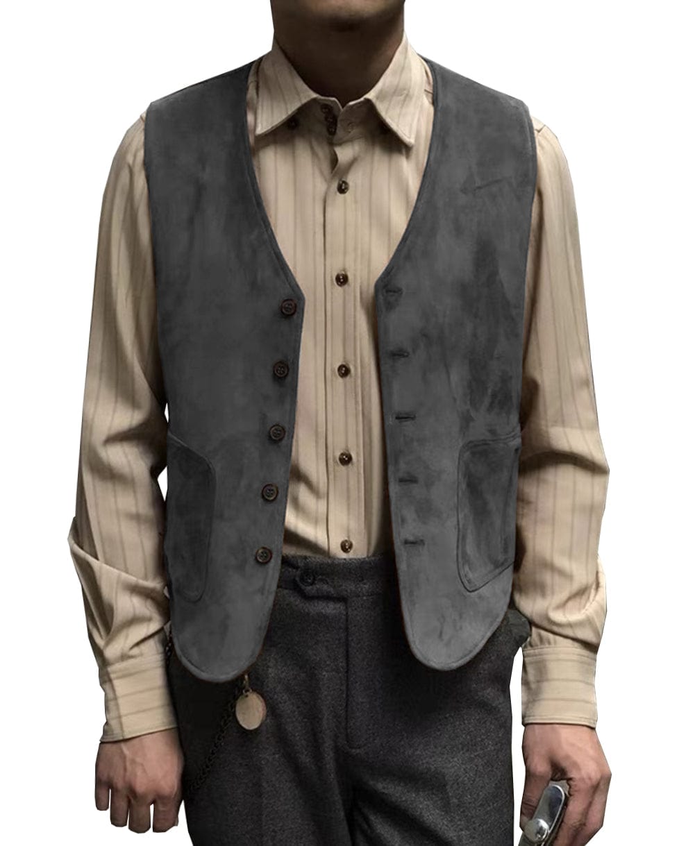 Casual Men's Fashion Suede V Neck Waistcoat Denim jacket menseventwear