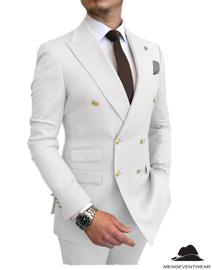 Casual Men's Suit Slim Fit Double Breasted 2 Piece Business Tuxedos (Blazer+Pants) mens event wear