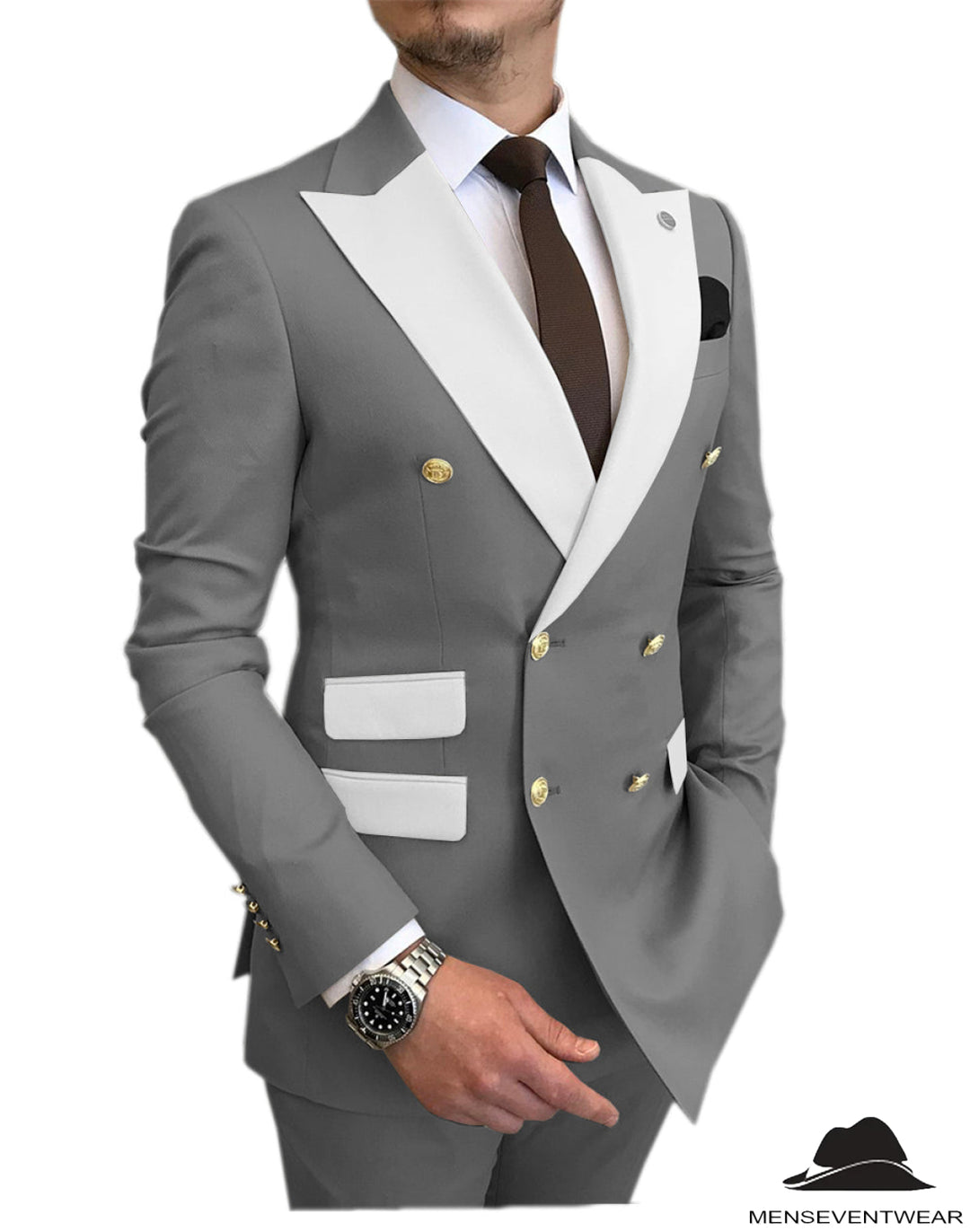 Casual Men's Suit Slim Fit Double Breasted 2 Piece Business Tuxedos (Blazer+Pants) mens event wear