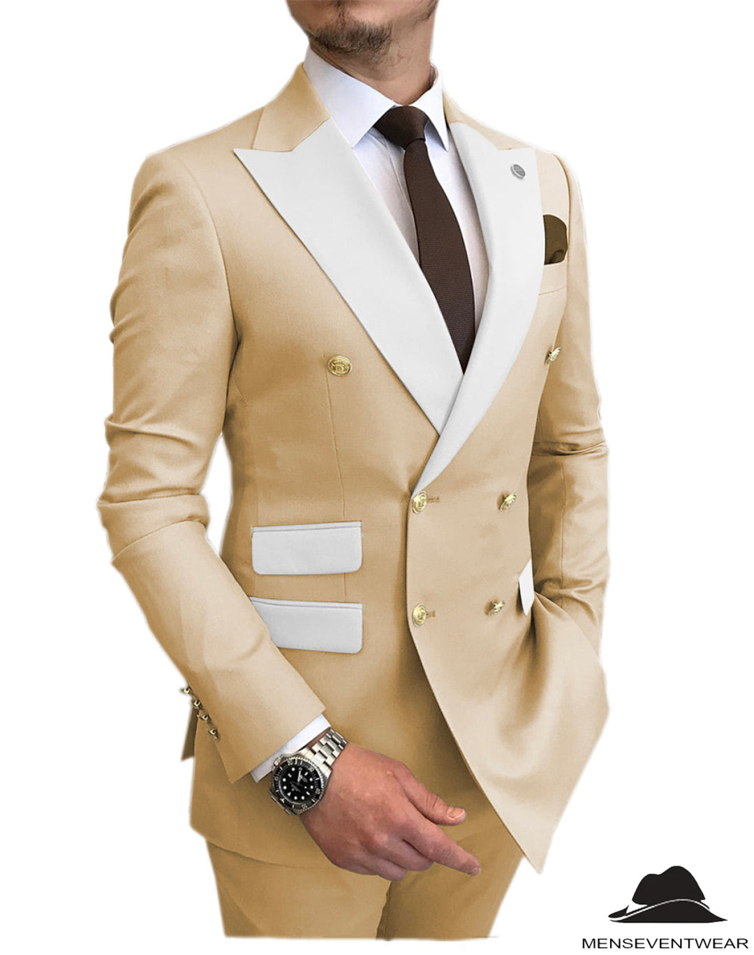 Casual Men's Suit Slim Fit Double Breasted 2 Piece Business Tuxedos (Blazer+Pants) mens event wear