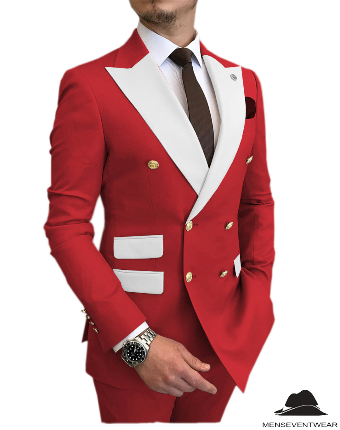 Casual Men's Suit Slim Fit Double Breasted 2 Piece Business Tuxedos (Blazer+Pants) mens event wear