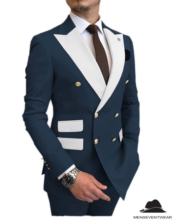 Casual Men's Suit Slim Fit Double Breasted 2 Piece Business Tuxedos (Blazer+Pants) mens event wear