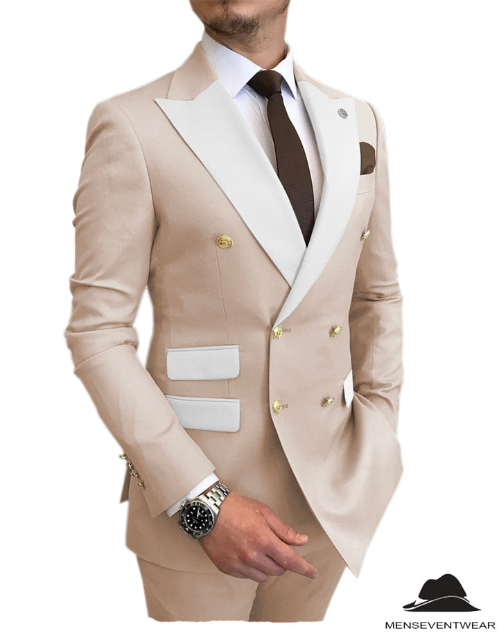 Casual Men's Suit Slim Fit Double Breasted 2 Piece Business Tuxedos (Blazer+Pants) mens event wear