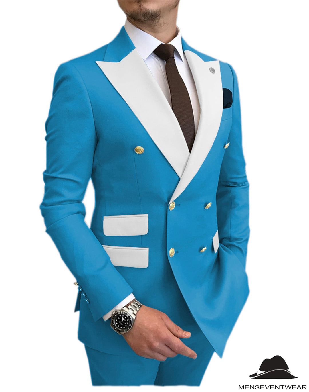 Casual Men's Suit Slim Fit Double Breasted 2 Piece Business Tuxedos (Blazer+Pants) mens event wear