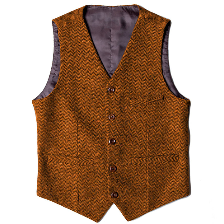 Casual Mens Classic Slim Fit Tweed Herringbone V Neck Waistcoat mens event wear