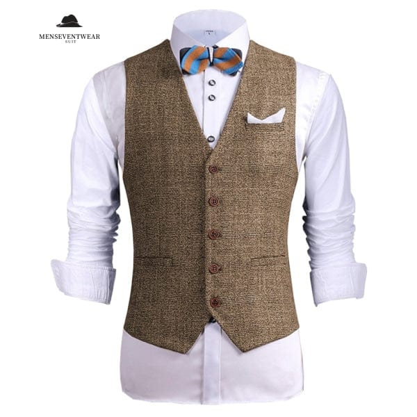Casual Mens Vintage Slim Fit Plaid V Neck Waistcoat menseventwear