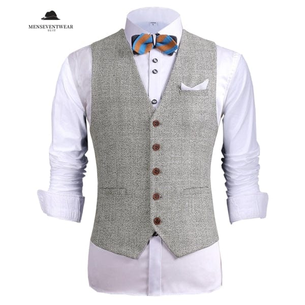 Casual Mens Vintage Slim Fit Plaid V Neck Waistcoat menseventwear