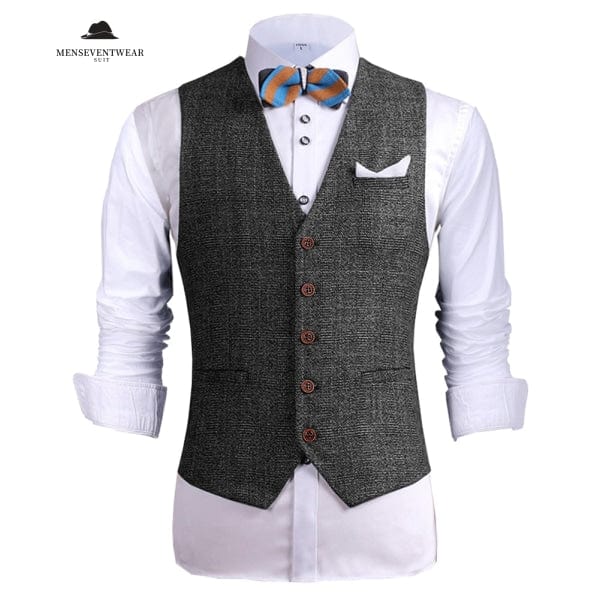 Casual Mens Vintage Slim Fit Plaid V Neck Waistcoat menseventwear