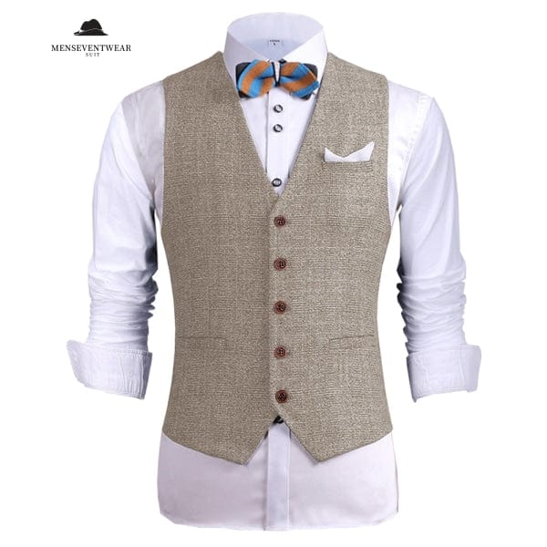 Casual Mens Vintage Slim Fit Plaid V Neck Waistcoat menseventwear