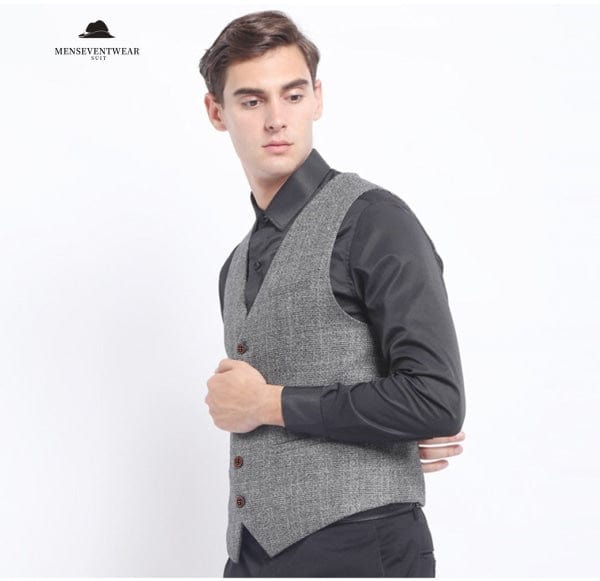 Casual Mens Vintage Slim Fit Plaid V Neck Waistcoat menseventwear