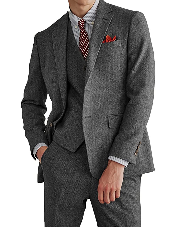 Classic 3 Pieces Mens Suit Herringbone Tweed Notch Lapel Tuxedos (Blazer+vest+Pants) mens event wear