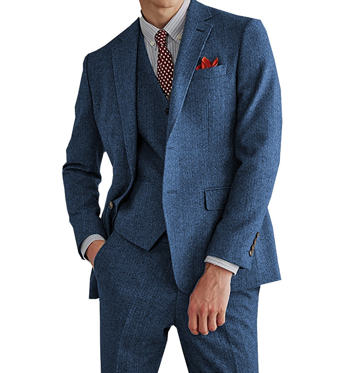 Classic 3 Pieces Mens Suit Herringbone Tweed Notch Lapel Tuxedos (Blazer+vest+Pants) mens event wear