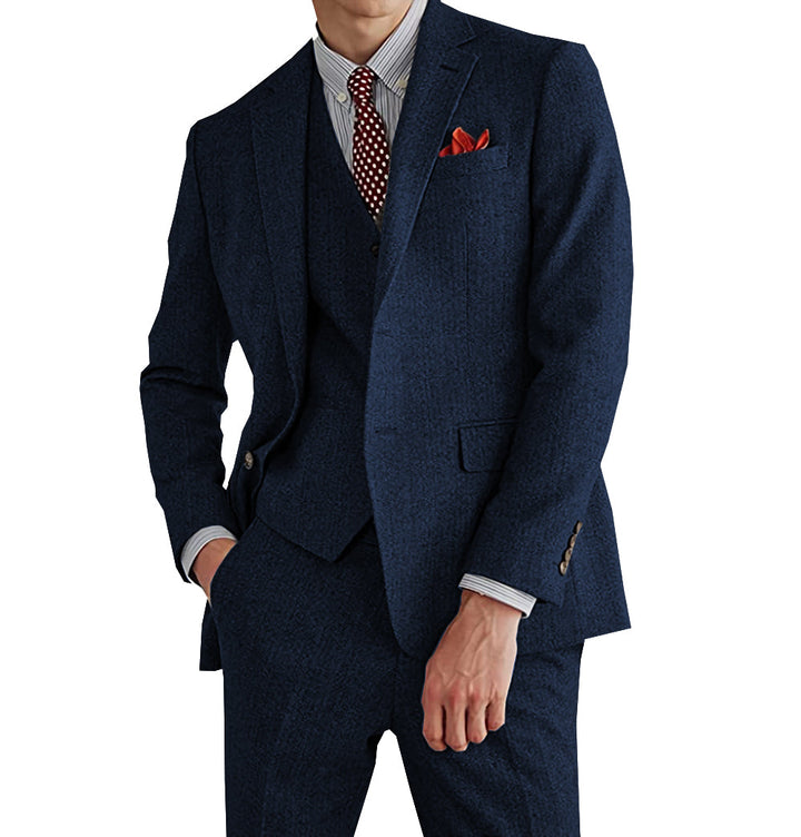 Classic 3 Pieces Mens Suit Herringbone Tweed Notch Lapel Tuxedos (Blazer+vest+Pants) mens event wear