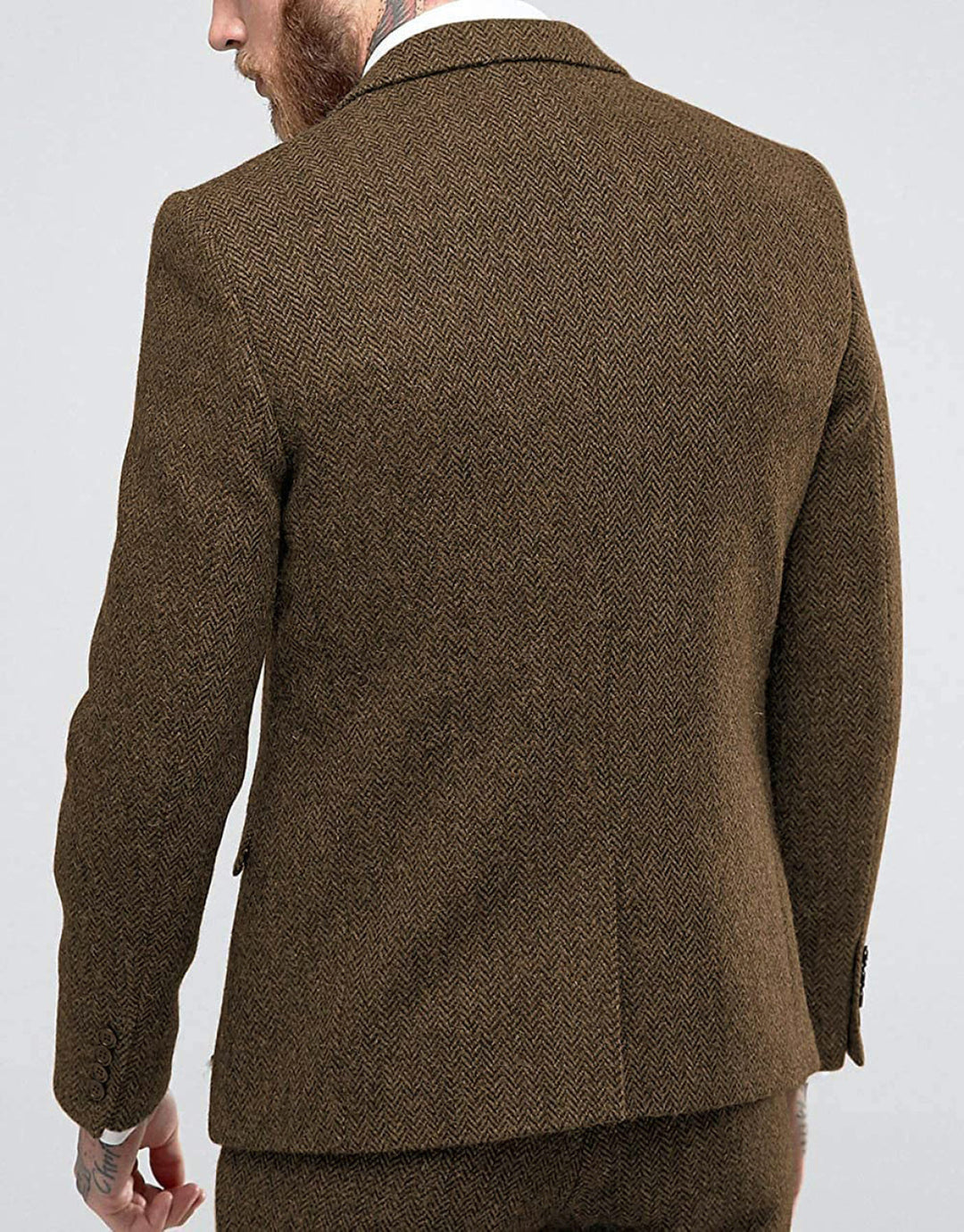 Classic 3 Pieces Mens Suit Herringbone Tweed Peak Lapel Tuxedos (Blazer+vest+Pants) mens event wear