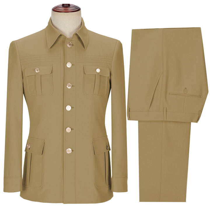 Classic Men's 2 pieces Mens Suit Stand Lapel Flat Tuxedos (Blazer+Pants) mens event wear