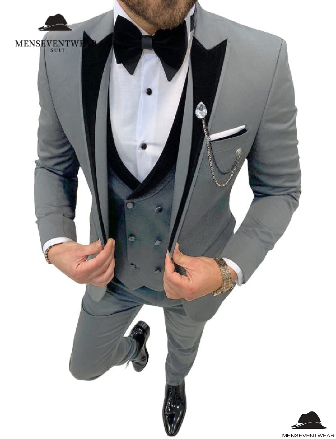 Formal 3 Pieces Mens Suit Classic Flat Peak Lapel Solid Tuxedos (Blazer+vest+Pants) mens event wear