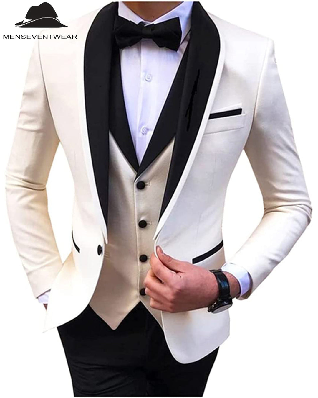 Formal 3 Pieces Mens Suit Flat Shawl Lapel Tuxedos (Blazer+vest+Pants) mens event wear