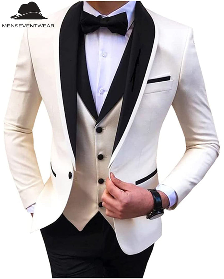 Formal 3 Pieces Mens Suit Flat Shawl Lapel Tuxedos (Blazer+vest+Pants) mens event wear