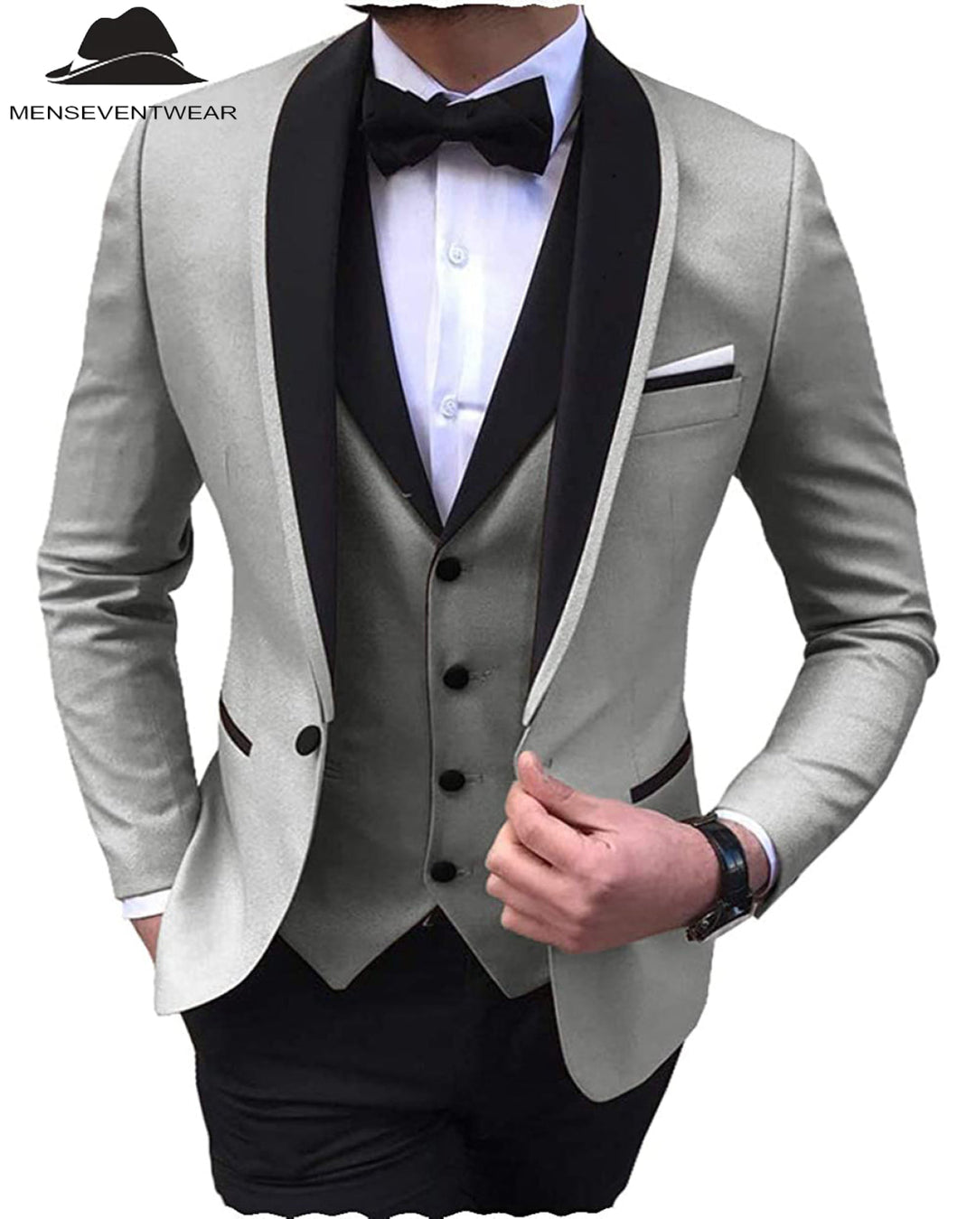 Formal 3 Pieces Mens Suit Flat Shawl Lapel Tuxedos (Blazer+vest+Pants) mens event wear