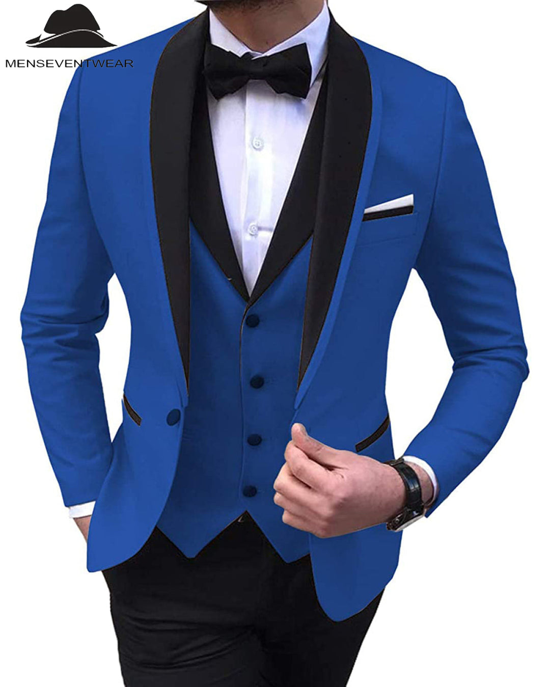 Formal 3 Pieces Mens Suit Flat Shawl Lapel Tuxedos (Blazer+vest+Pants) mens event wear
