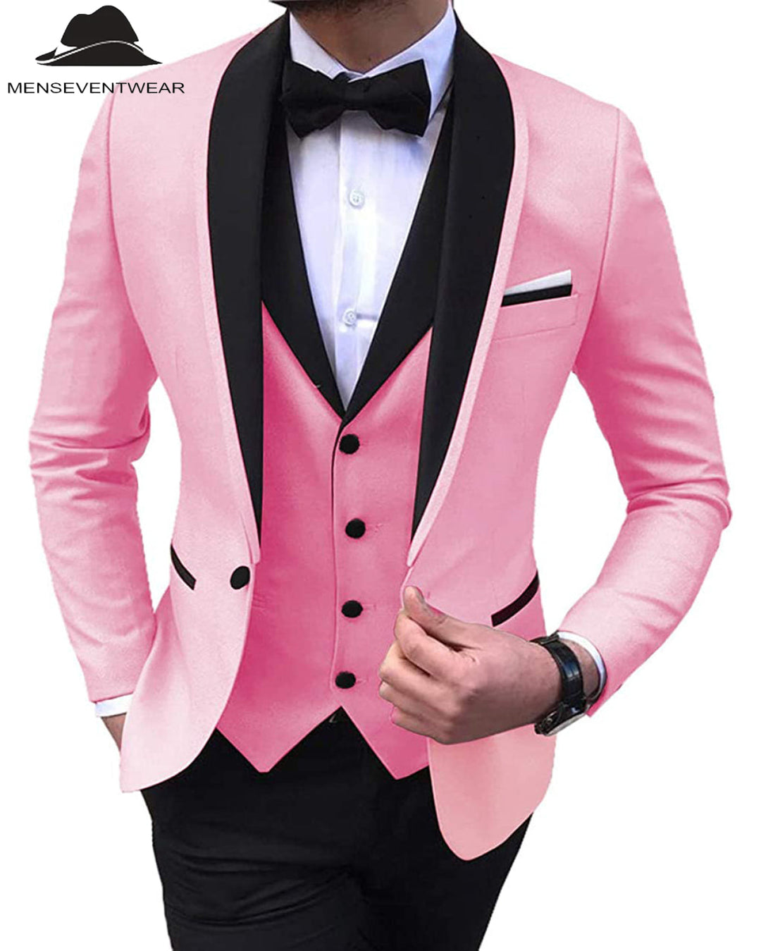 Formal 3 Pieces Mens Suit Flat Shawl Lapel Tuxedos (Blazer+vest+Pants) mens event wear