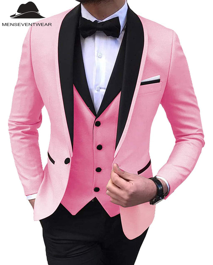 Formal 3 Pieces Mens Suit Flat Shawl Lapel Tuxedos (Blazer+vest+Pants) mens event wear