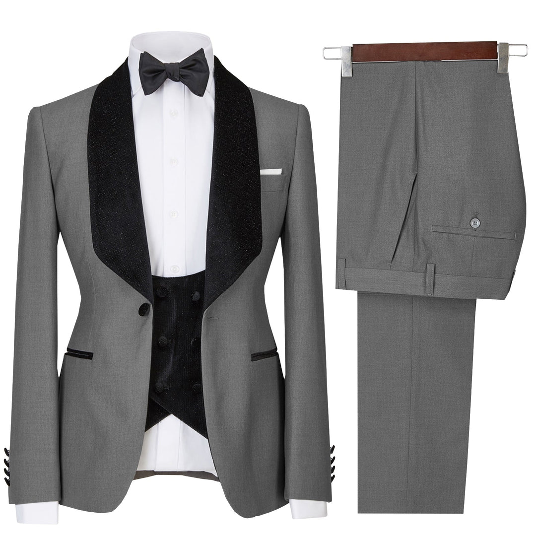 Formal 3 Pieces Mens Suit Flat Shawl Lapel Tuxedos (Blazer+vest+Pants) mens event wear
