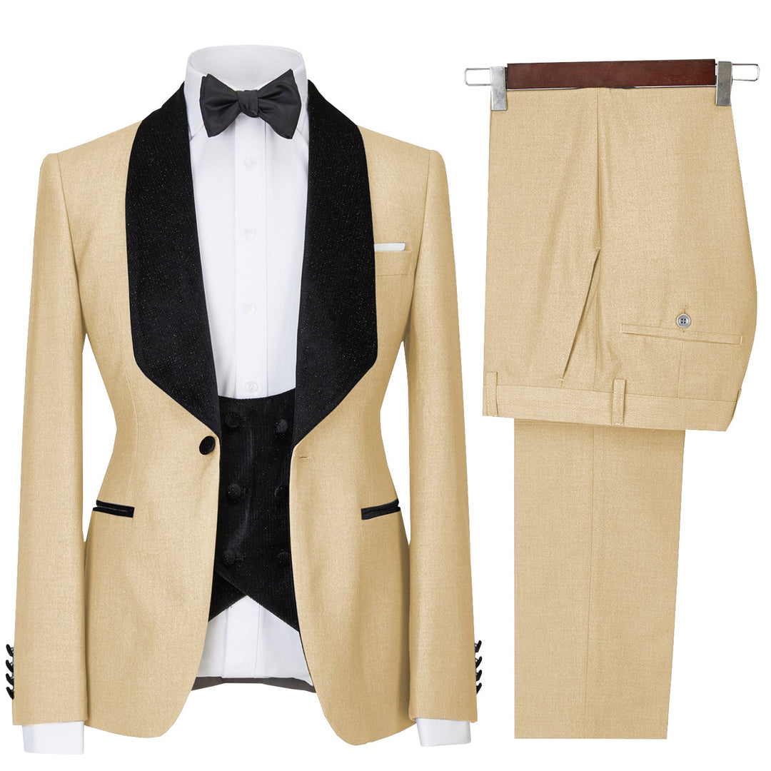 Formal 3 Pieces Mens Suit Flat Shawl Lapel Tuxedos (Blazer+vest+Pants) mens event wear