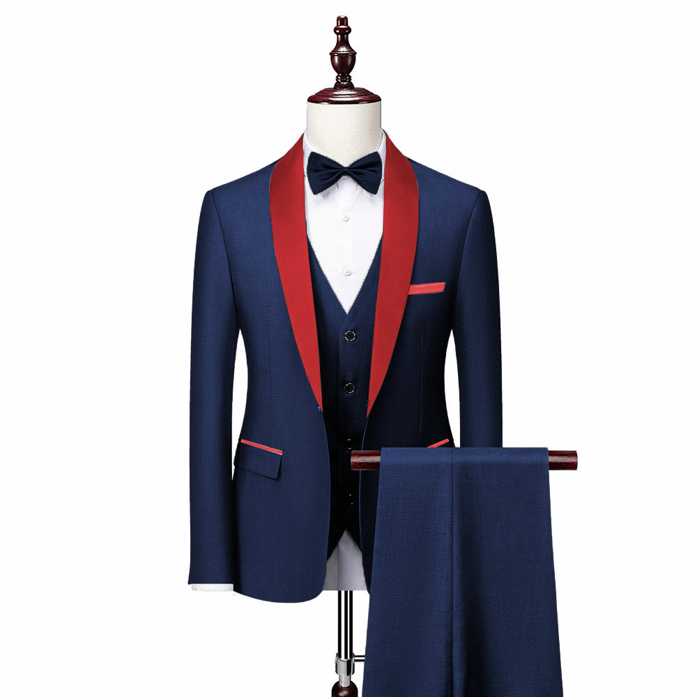 Formal 3 Pieces Mens Suit Flat Shawl Lapel Tuxedos (Blazer+vest+Pants) mens event wear