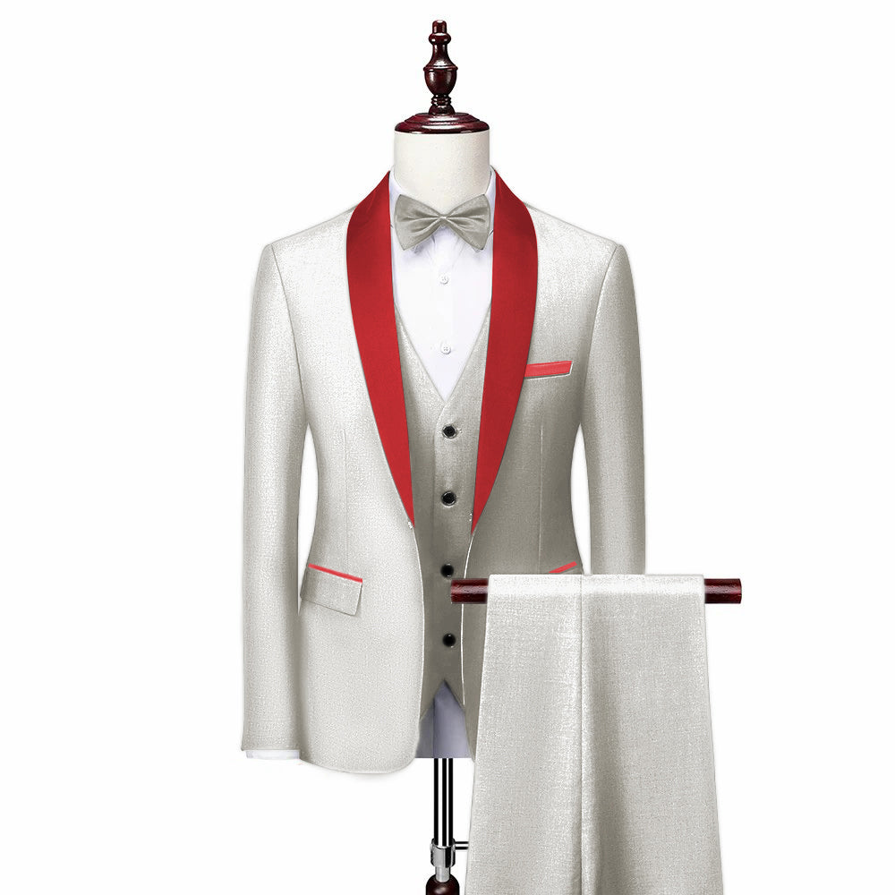 Formal 3 Pieces Mens Suit Flat Shawl Lapel Tuxedos (Blazer+vest+Pants) mens event wear