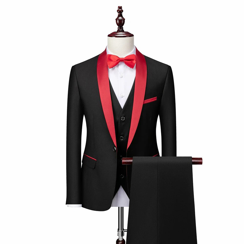 Formal 3 Pieces Mens Suit Flat Shawl Lapel Tuxedos (Blazer+vest+Pants) mens event wear