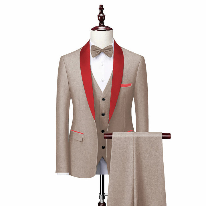 Formal 3 Pieces Mens Suit Flat Shawl Lapel Tuxedos (Blazer+vest+Pants) mens event wear