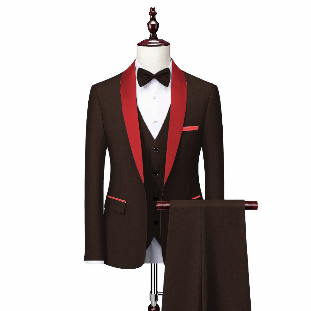 Formal 3 Pieces Mens Suit Flat Shawl Lapel Tuxedos (Blazer+vest+Pants) mens event wear